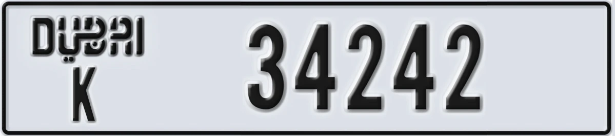 UAE License Plate Dubai K 34242