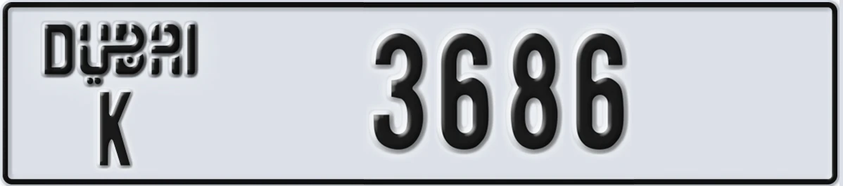 UAE License Plate Dubai K 3686