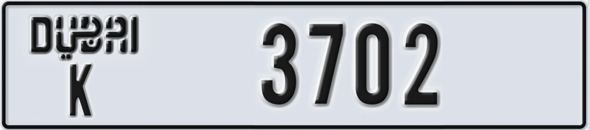 UAE License Plate Dubai K 3702