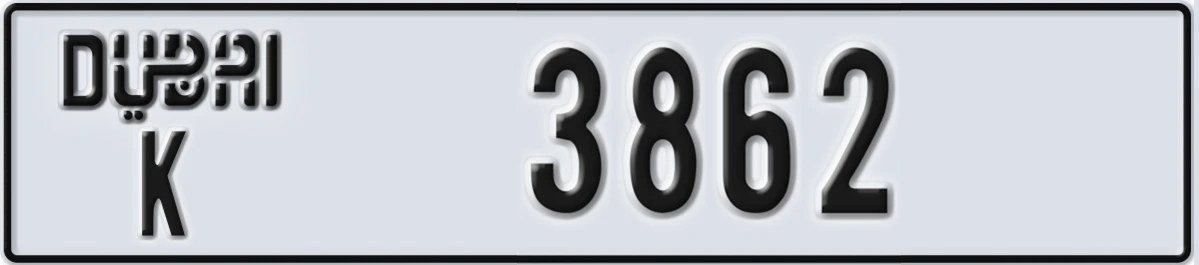 UAE License Plate Dubai K 3862