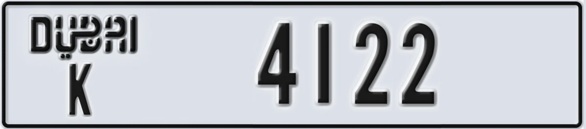 UAE License Plate Dubai K 4122