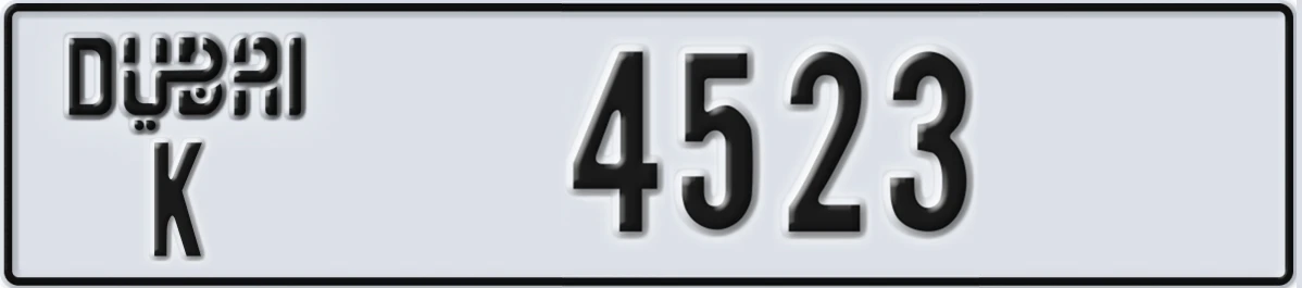 UAE License Plate Dubai K 4523