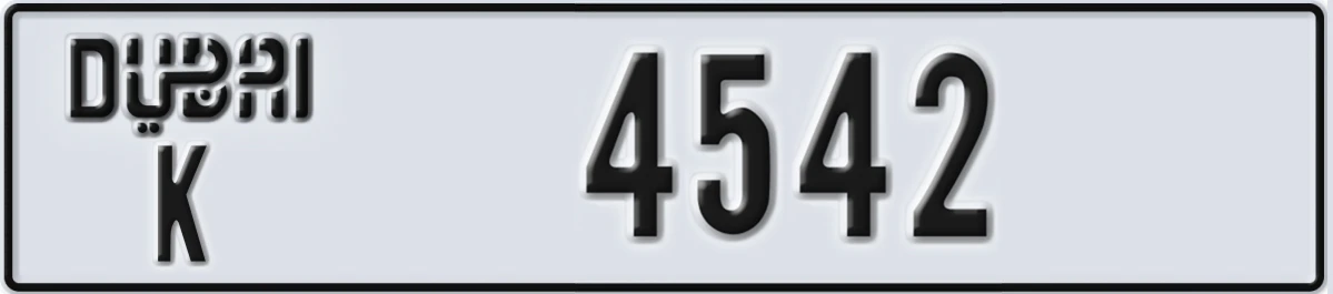 UAE License Plate Dubai K 4542