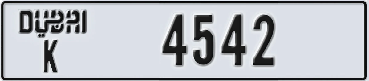 UAE License Plate Dubai K 4542