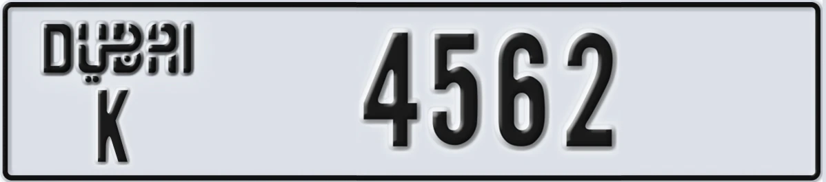 UAE License Plate Dubai K 4562