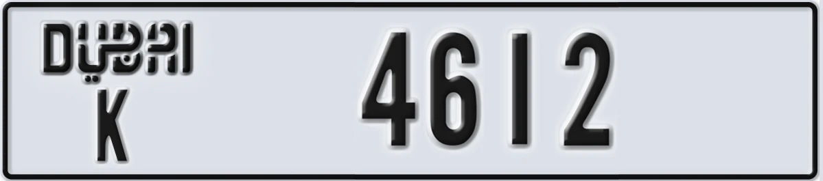 UAE License Plate Dubai K 4612