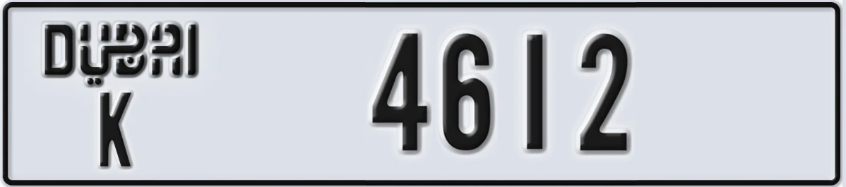 UAE License Plate Dubai K 4612