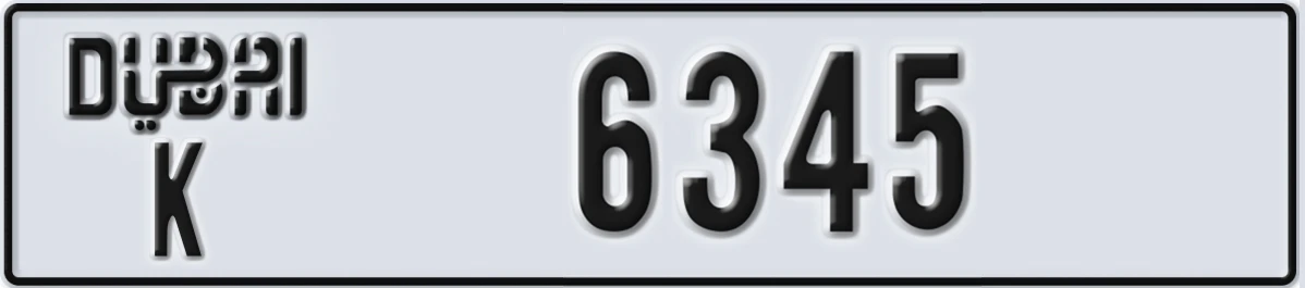 UAE License Plate Dubai K 6345