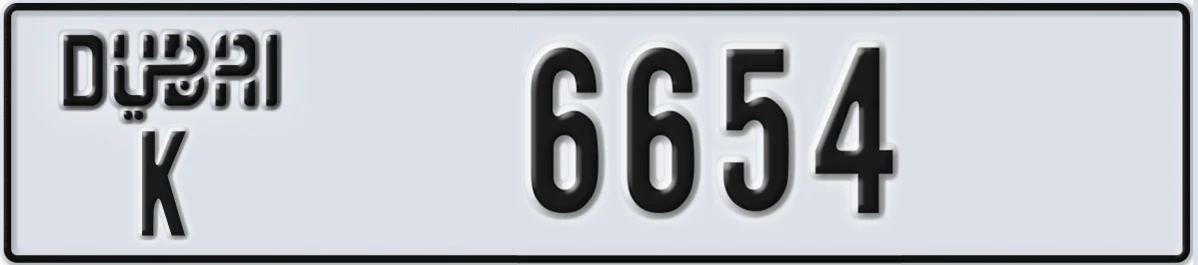 UAE License Plate Dubai K 6654