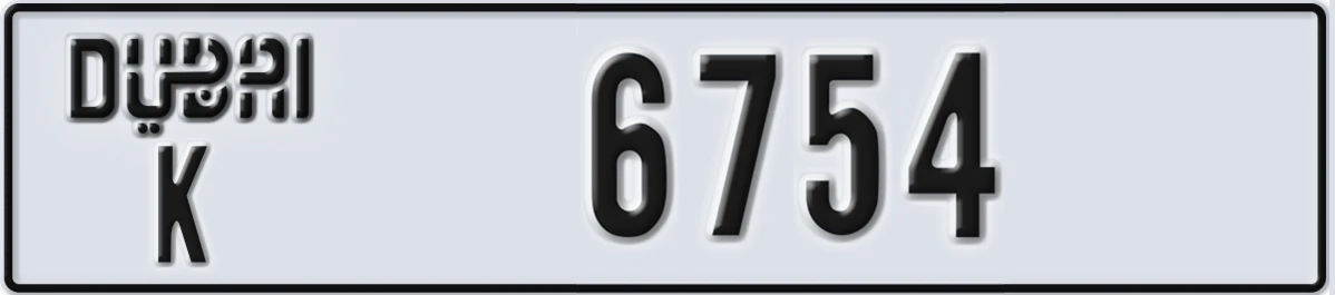 UAE License Plate Dubai K 6754