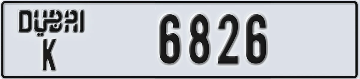UAE License Plate Dubai K 6826