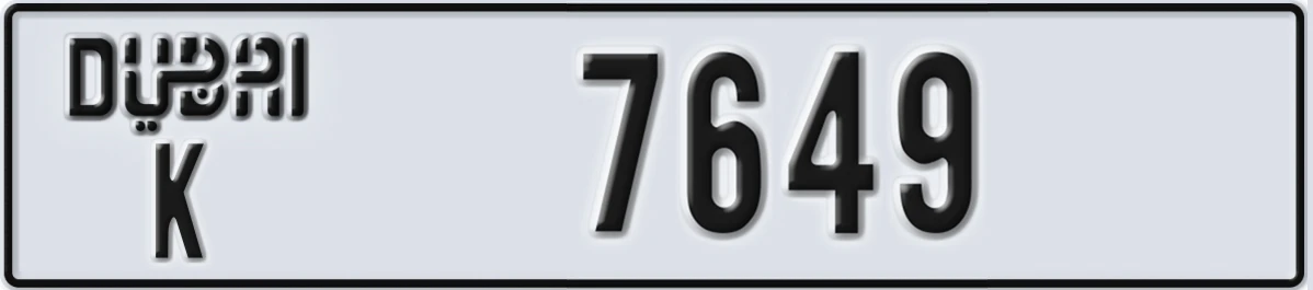 UAE License Plate Dubai K 7649