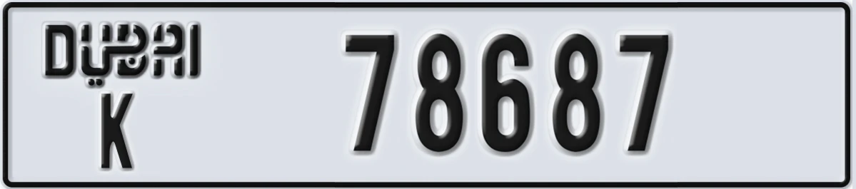 UAE License Plate Dubai K 78687