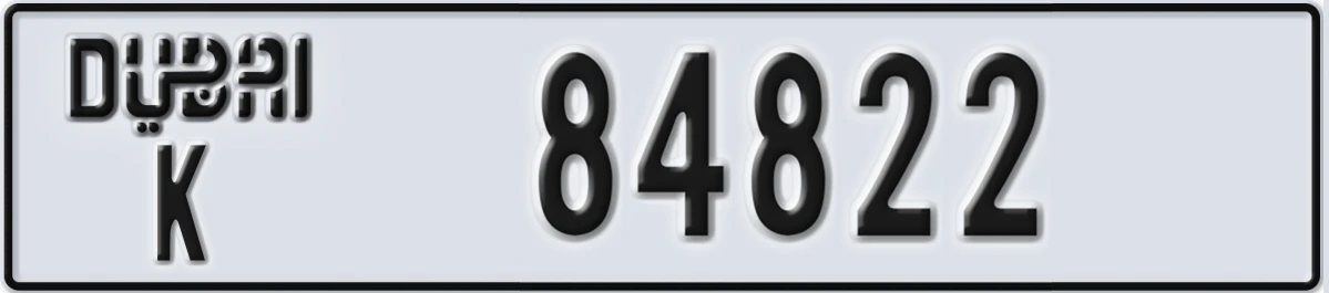 UAE License Plate Dubai K 84822
