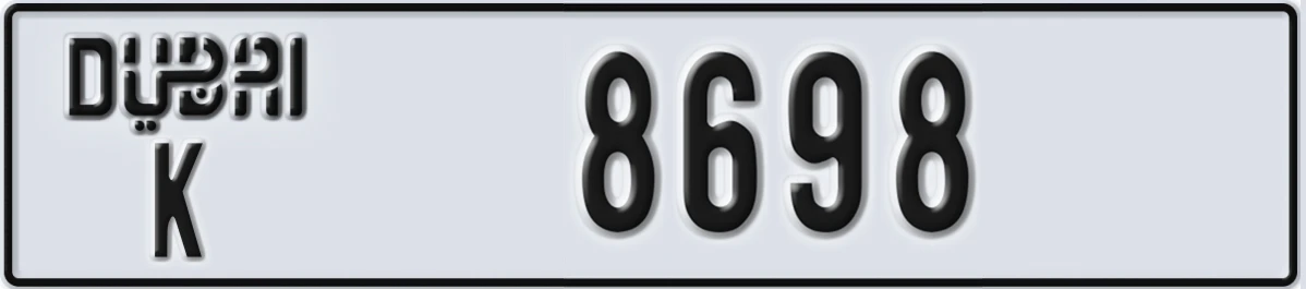 UAE License Plate Dubai K 8698