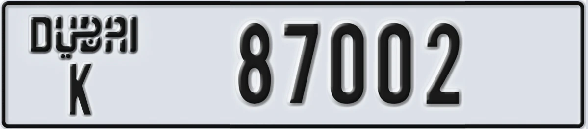 UAE License Plate Dubai K 87002
