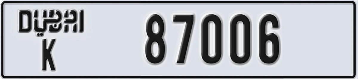 UAE License Plate Dubai K 87006