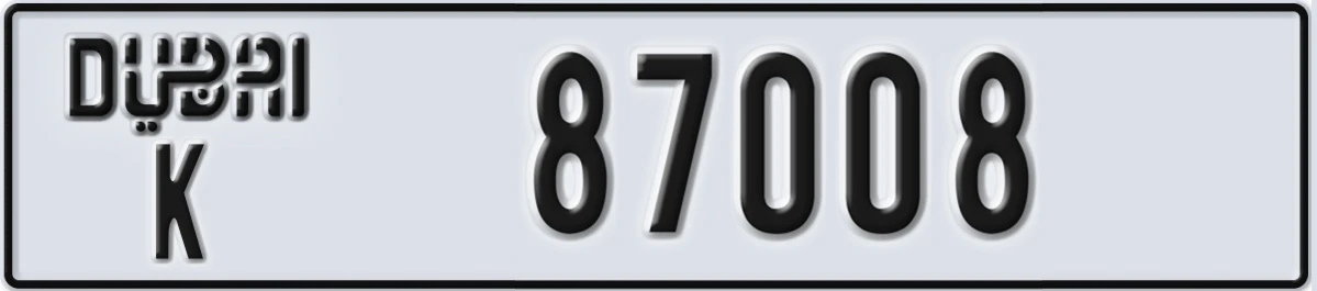 UAE License Plate Dubai K 87008