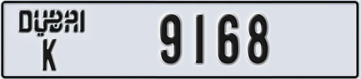 UAE License Plate Dubai K 9168