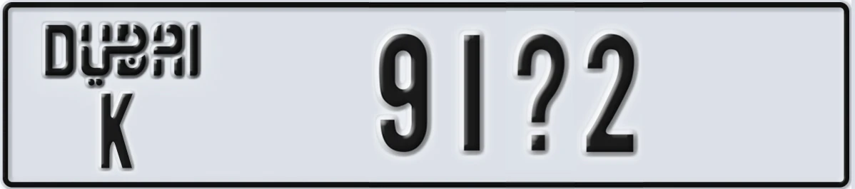 UAE License Plate Dubai K 91X2