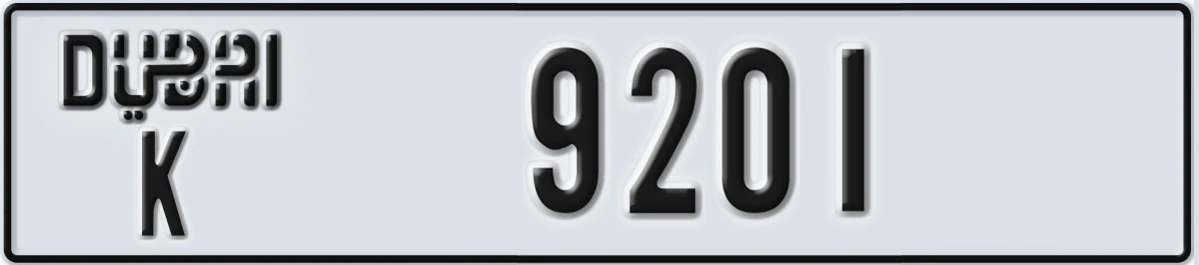 UAE License Plate Dubai K 9201