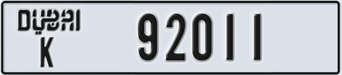 UAE License Plate Dubai K 92011
