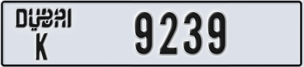 UAE License Plate Dubai K 9239