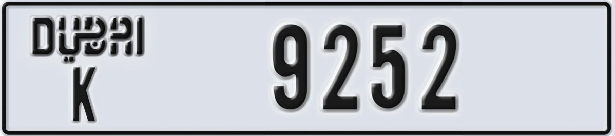 UAE License Plate Dubai K 9252