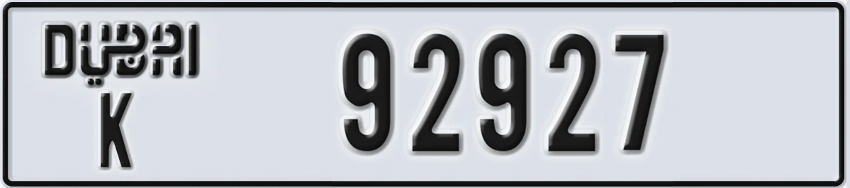 UAE License Plate Dubai K 92927