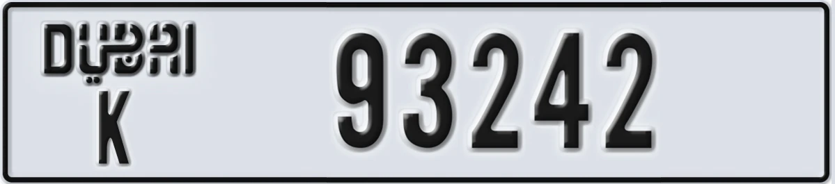 UAE License Plate Dubai K 93242