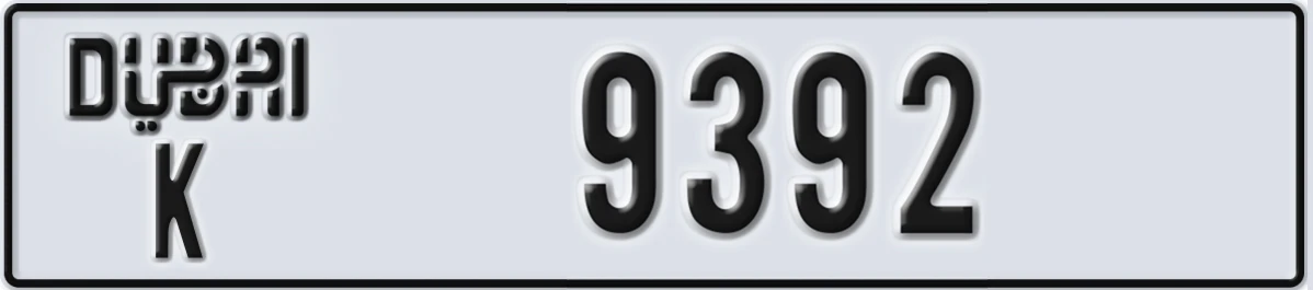 UAE License Plate Dubai K 9392