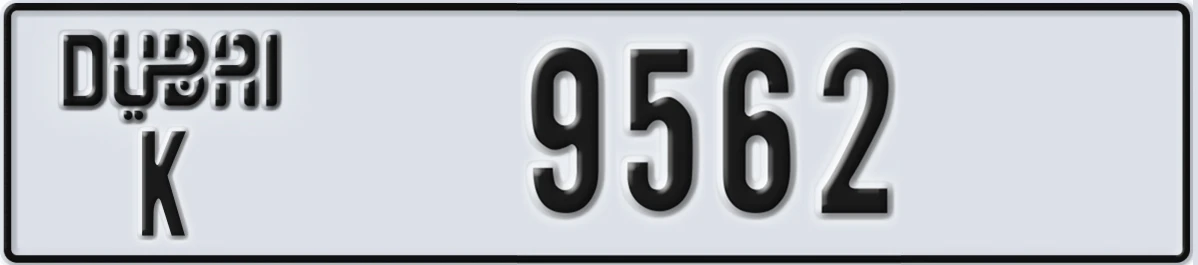 UAE License Plate Dubai K 9562