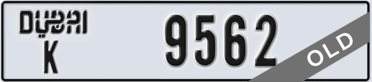 UAE License Plate Dubai K 9562