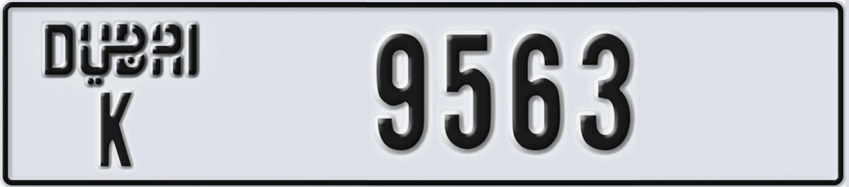 UAE License Plate Dubai K 9563
