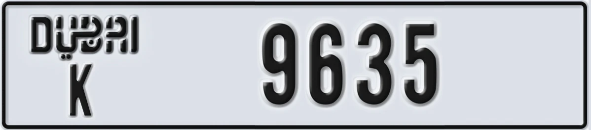 UAE License Plate Dubai K 9635
