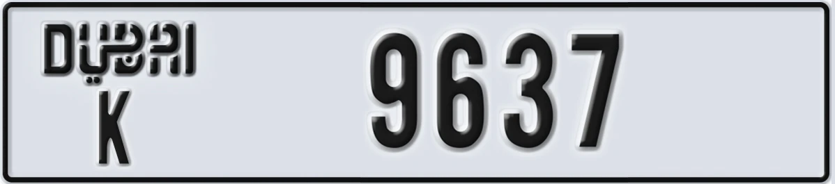UAE License Plate Dubai K 9637