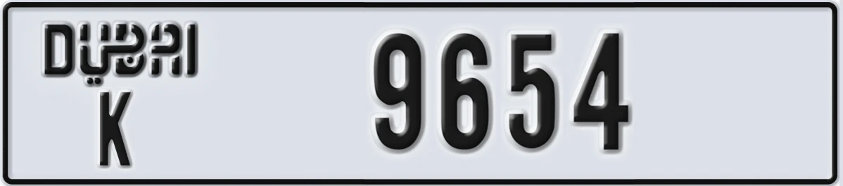UAE License Plate Dubai K 9654