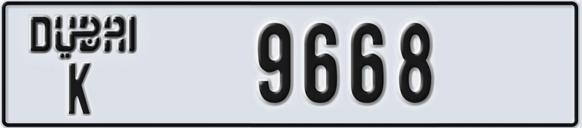 UAE License Plate Dubai K 9668