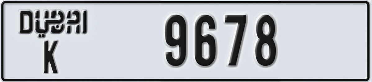 UAE License Plate Dubai K 9678
