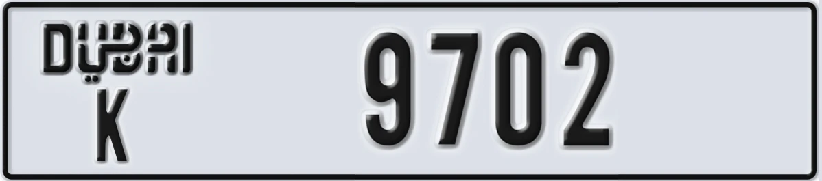 UAE License Plate Dubai K 9702