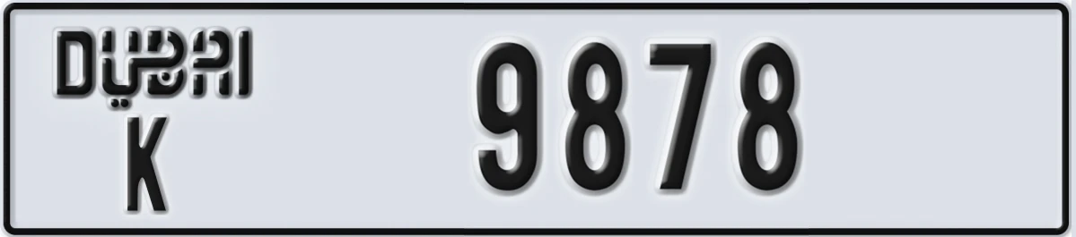 UAE License Plate Dubai K 9878