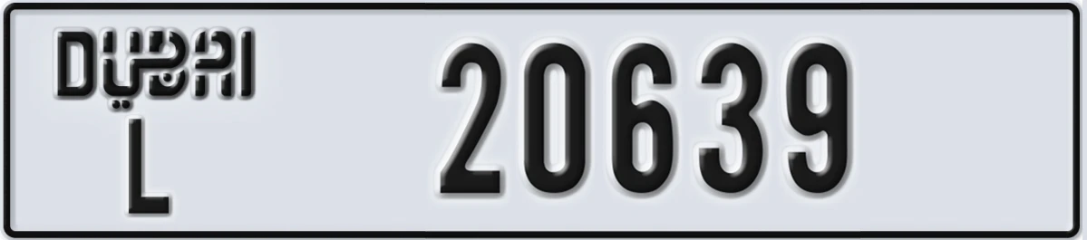 UAE License Plate Dubai L 20639