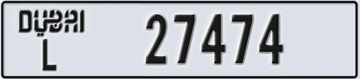 UAE License Plate Dubai L 27474