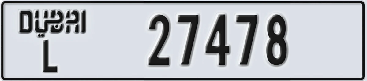 UAE License Plate Dubai L 27478