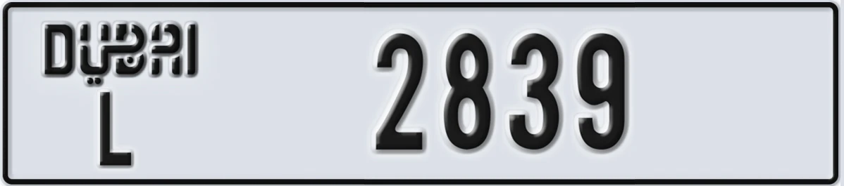 UAE License Plate Dubai L 2839