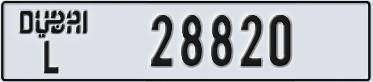 UAE License Plate Dubai L 28820