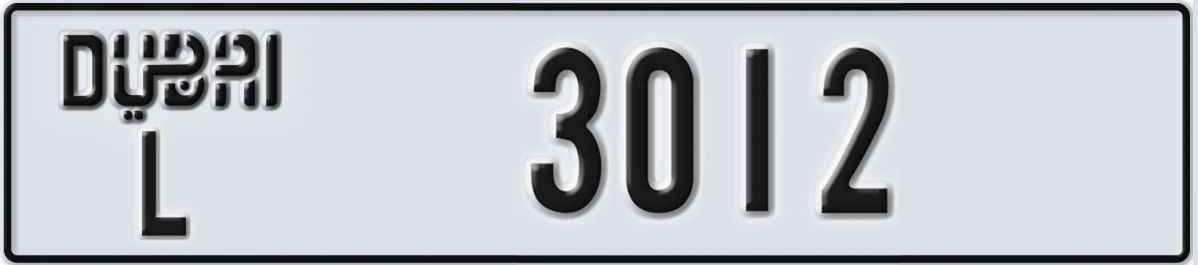 UAE License Plate Dubai L 3012