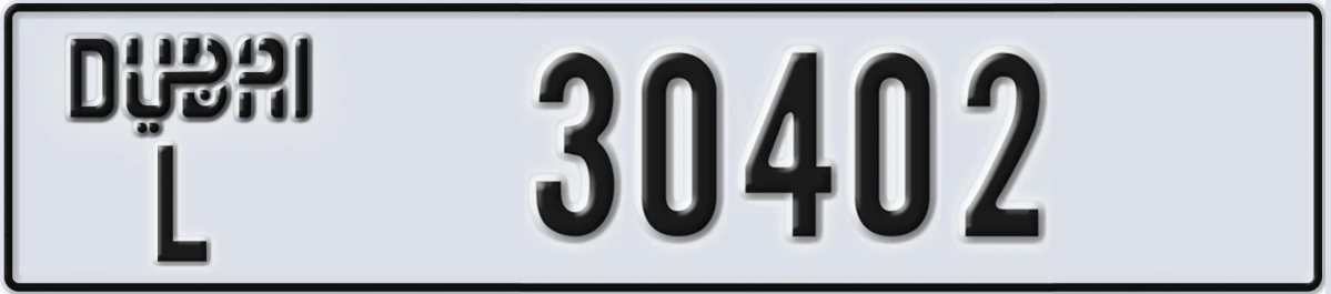 UAE License Plate Dubai L 30402