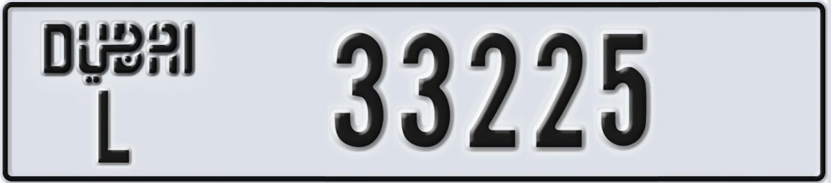 UAE License Plate Dubai L 33225