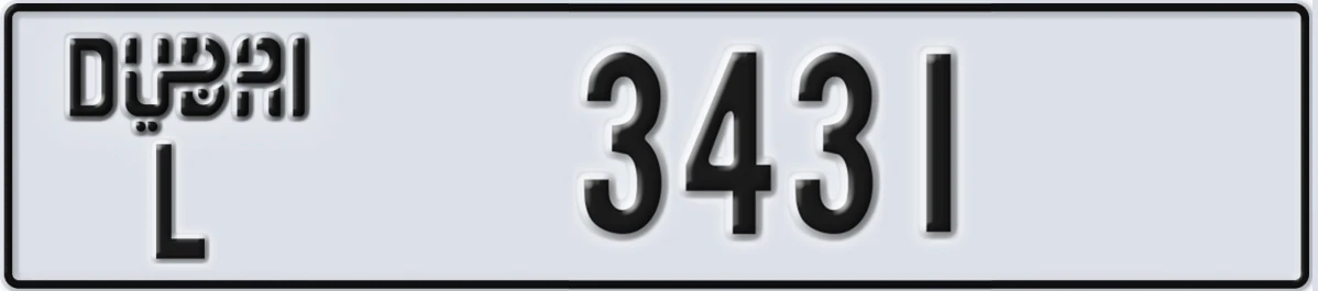 UAE License Plate Dubai L 3431
